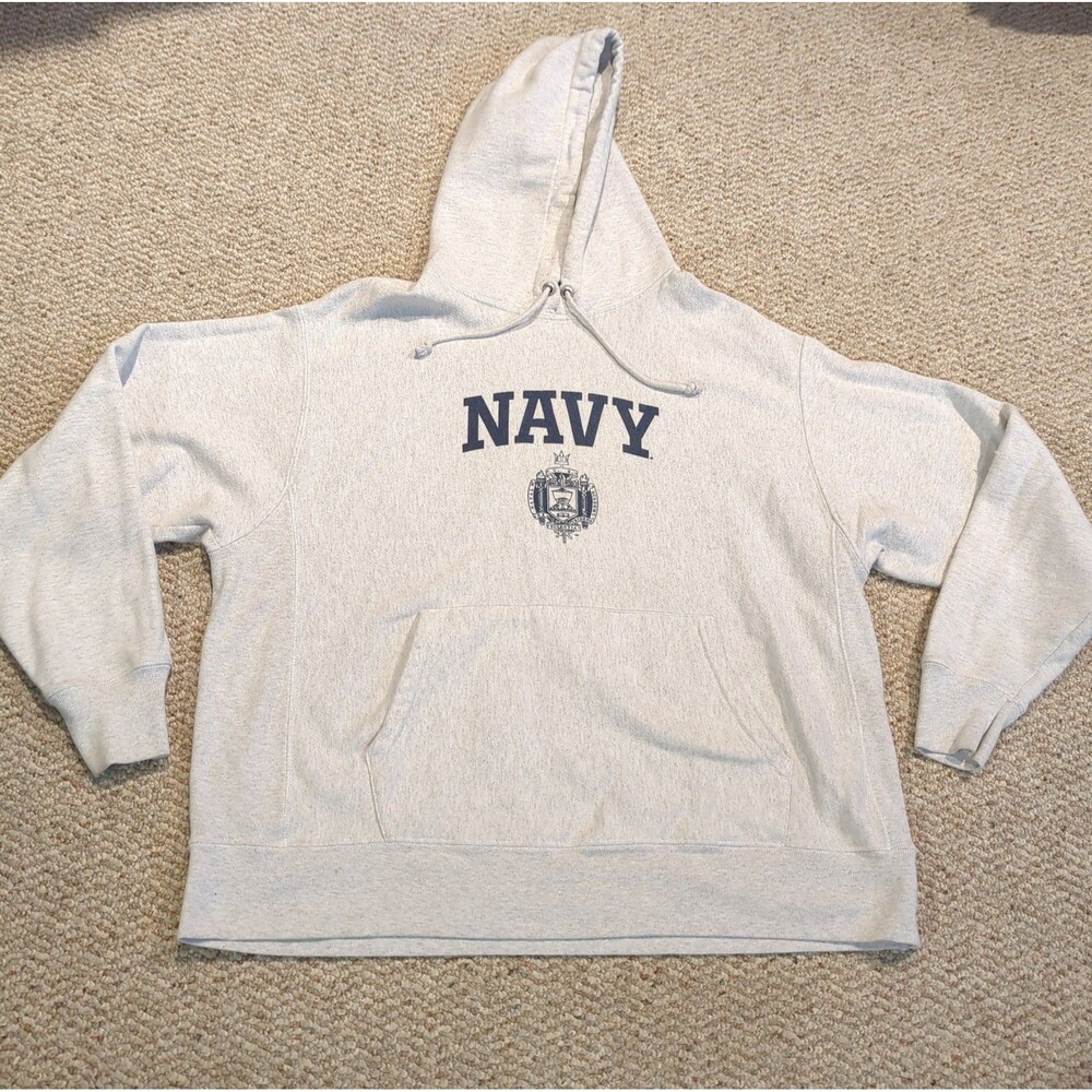 Champion Reverse Weave US Navy Hoodie Sweatshirt Mens XL Gray Pullover